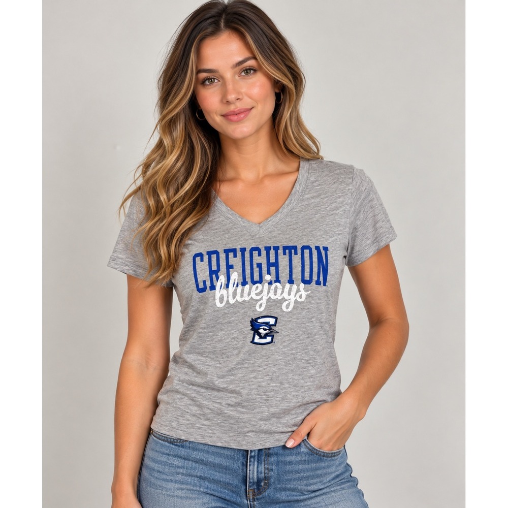 Rivalry Threads Creighton Bluejays T-Shirt Women S Gray New V-Neck Graphic Tee